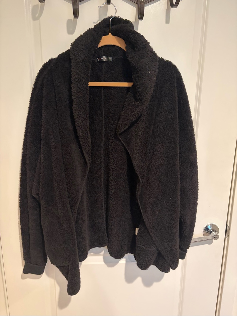 Plush Black Teddy Jacket for Women - Relaxed Open Front